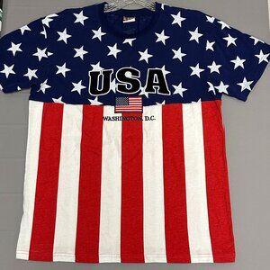 USA Washington DC American Flag Embroidered Patched Red White Blue T Shirt sz XL